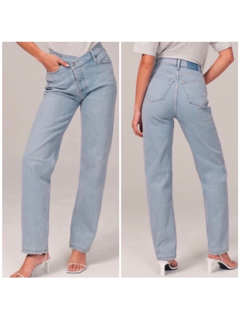 Abercrombie Fitch The Dad High Rise Curve Love Asymmetrical Jeans in Light Blue